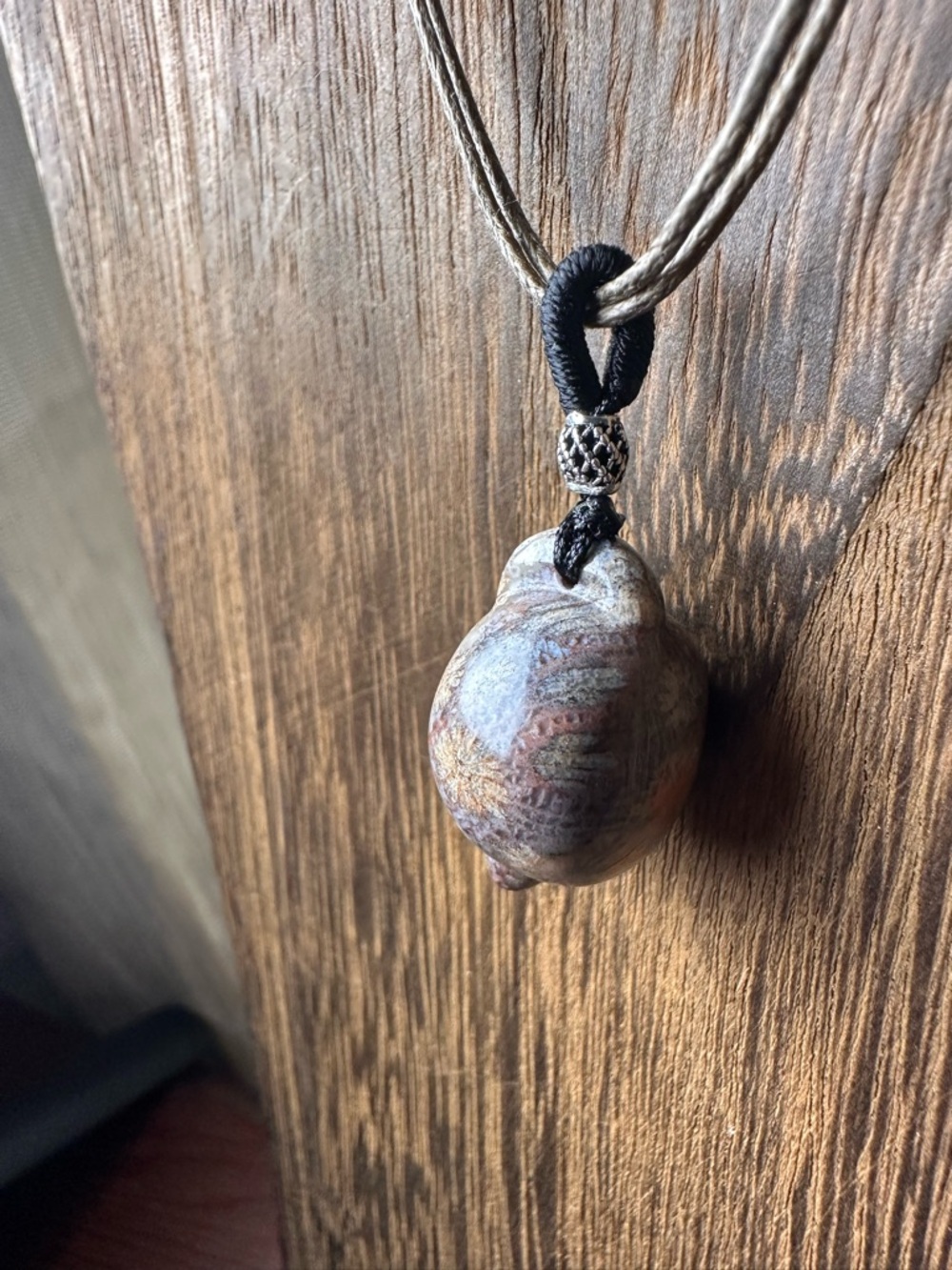 Adorable Coral Fossil Teapot Pendant Necklace, Sterling Silver Accent on Rope - Picture 13 of 15